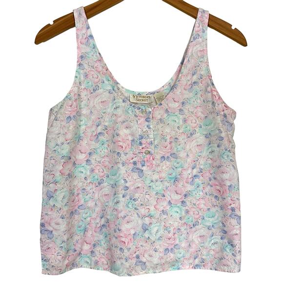 Vintage Victoria’s Secret Gold Label Pastel Floral Sleep Tank Top Size Medium - Picture 1 of 9